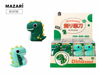 Точилка пластиковая DINOSAUR, 1 отв, б/конт, 2 цв