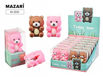 Точилка пластиковая TEDDY BEAR, 1 отв, б/конт, 2цв