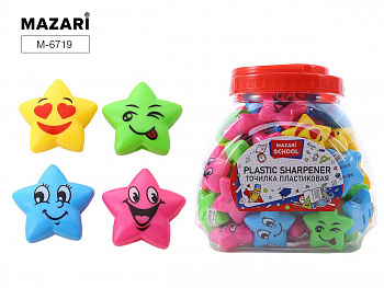 Точилка пластиковая STAR, 1 отв, с конт, 4 цв